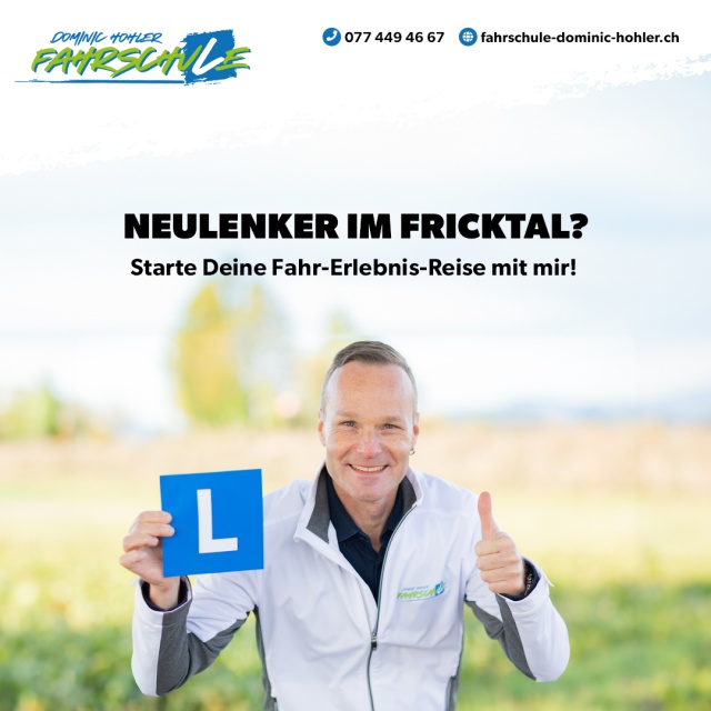 Neulenker im Fricktal? Starte Deine Fahr-Erlebnis-Reise mit mir! - Du willst Deinen F�hrerschein machen und suchst nach einem Fahrlehrer, welcher Dich nicht nur auf die Pr�fung vorbereitet, sondern Dir auch beibringt, ein sicherer und verantwortungsbewusster Fahrer oder Fahrerin zu werden? Dann bist du bei der Fahrschule Dominic Hohler genau richtig!