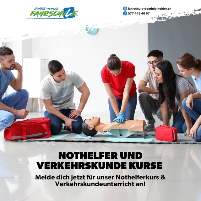 Sicher unterwegs: Melde Dich jetzt f�r Nothelfer- und Verkehrskunde-Kurse an! - <big>Bereite Dich optimal auf den Strassenverkehr vor! Bei der Fahrschule Dominic Hohler lernst Du nicht nur das Fahren, sondern auch, wie Du in Notf�llen richtig handelst und Gefahren vorausschauend erkennst.</big>