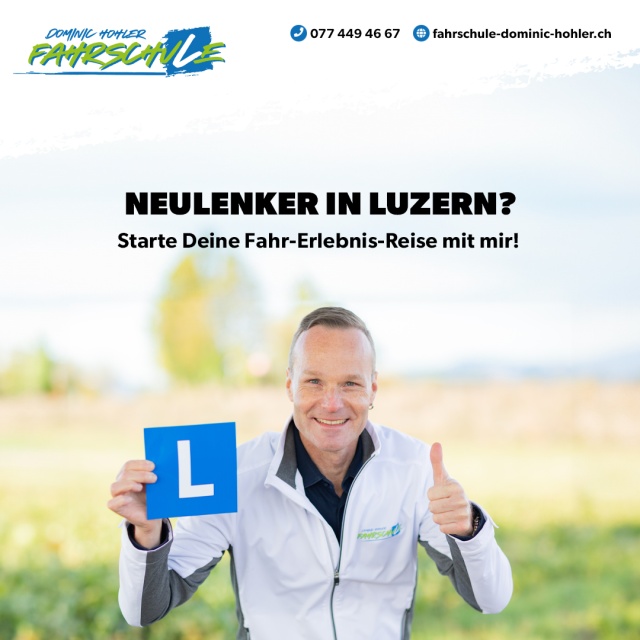 Neulenker in Luzern? Starte Deine Fahr-Erlebnis-Reise mit mir! - Du willst Deinen F�hrerschein machen und suchst nach einem Fahrlehrer, welcher Dich nicht nur auf die Pr�fung vorbereitet, sondern Dir auch beibringt, ein sicherer und verantwortungsbewusster Fahrer oder Fahrerin zu werden? Dann bist du bei der Fahrschule Dominic Hohler genau richtig!